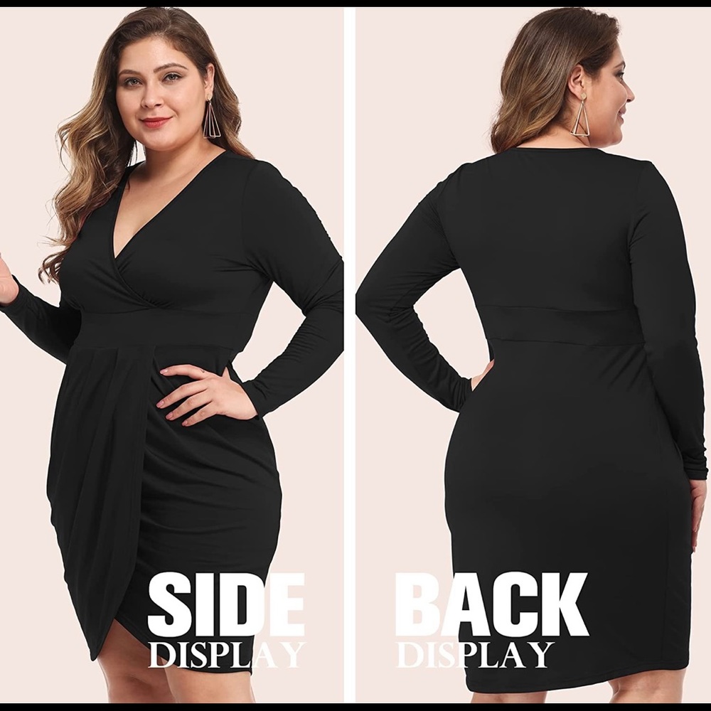Long Sleeves Deep V Neck Dress Warm Winter Bodycon Wrap Dress with Front Slit